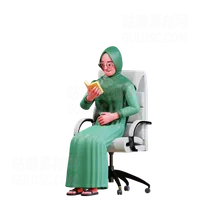 穆斯林女性坐在椅子上阅读古兰经 Muslim Female sitting on chair while reading quran