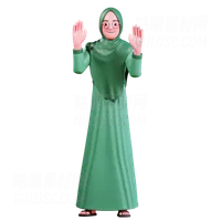 穆斯林女性举起双手 Muslim female raising both hand