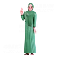 盖头女孩显示胜利标志 Hijab girl showing victory sign