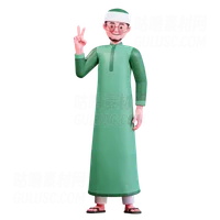 显示胜利标志的穆斯林男孩 Muslim Boy showing victory sign