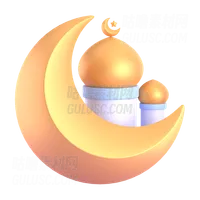 清真寺和金色的月亮 Mosque And Golden Moon