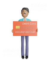 快乐的南印度商人站着拿着借记卡 Joyful south Indian businessman standing and holding debit card