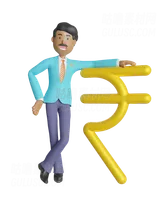 南印度商人依靠印度货币符号卢比 South Indian businessman leaning on Indian currency symbol rupee