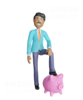 年轻的南印度商人与存钱罐 Young south Indian businessman with piggy bank