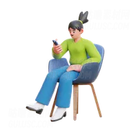 女人看着坐在椅子上的智能手机 Woman Look At Smartphone Sitting On Chair