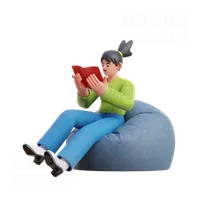 女人坐在豆包上看书 Woman Reading A Book While Sitting On Bean Bag